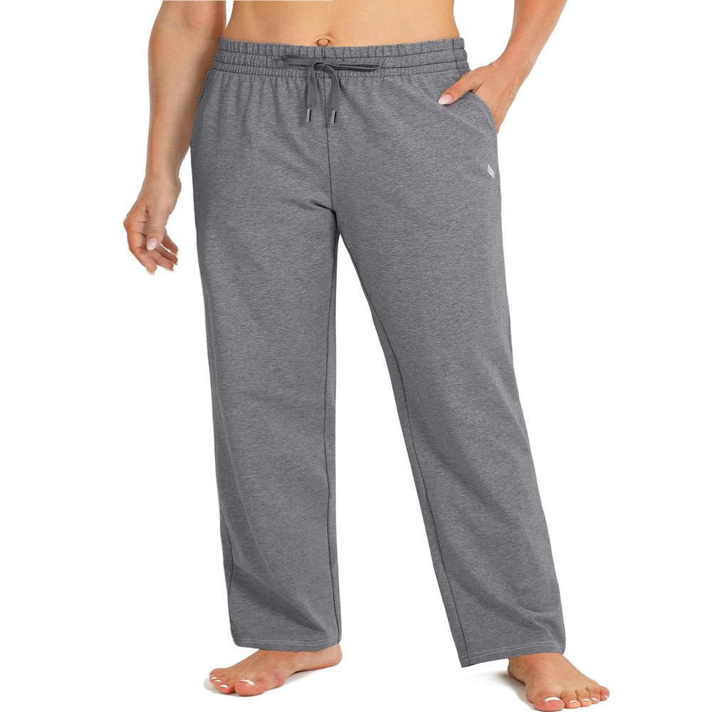 SANTINY Women's Cotton Sweatpants Yoga Lounge Casual Pants Open Bottom Sweat Pants for Women with Pockets(Dark Grey_XS)