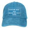 Custom Soft Baseball Cap Personalized Text and Print Photo,Image, Cotton Dad Hats for Men & Women-Blue view 1