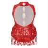 vastwit Women's Sequined Tassel Latin Jazz Costume Fringed Bodysuit Tap Ballroom Lyrical Dance Leotard Red C X-Large view 4