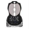 vastwit Women's Sequined Tassel Latin Jazz Costume Fringed Bodysuit Tap Ballroom Lyrical Dance Leotard Black C X-Large view 4