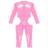 easyforever Women's Wet Look Leather Catsuits Stand Collar Zipper Front Full Bodysuit Jumpsuits Pink Medium view 4