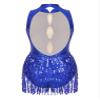 vastwit Women's Sequined Tassel Latin Jazz Costume Fringed Bodysuit Tap Ballroom Lyrical Dance Leotard Blue C Small view 4