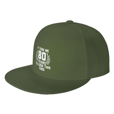 vrilu It Took Me 80 Years to Look This Good Snapback Cap Adjustable for Men Women Baseball Hat with Flat Brim Moss Green