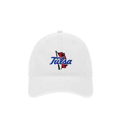 The University of Tulsa Hurricane Flags Vintage Beach Washed Cotton Twill Baseball Hat (Cotton Twill, White)