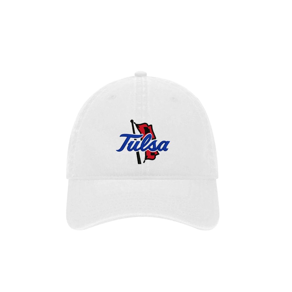 The University of Tulsa Hurricane Flags Vintage Beach Washed Cotton Twill Baseball Hat (Cotton Twill, White)