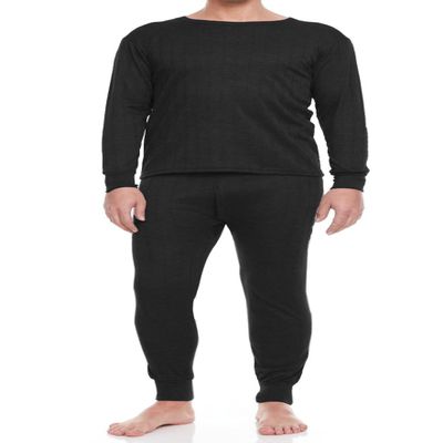 Glory Max Men Fleece Lined 100% Cotton Thermal Long Johns Top Bottom Underwear Set (Black, M)