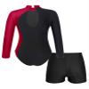 YOOJOO Girls Gymnastic Leotard Dance Leotard with Shorts Long Sleeve Gymnastic Suit Dance Biketard Unitard Bodysuit Burgundy 14 Years view 2