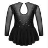 YOOJOO Girls Long Sleeves Figure Ice Skating Dress Kids Leotard Roller Skating Rhinestones Sheer Mesh Ballet Dance Dress Black 8 Years view 2