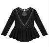 YOOJOO Girls Long Sleeves Figure Ice Skating Dress Kids Leotard Roller Skating Rhinestones Sheer Mesh Ballet Dance Dress Black 8 Years view 3