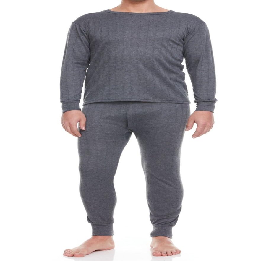 Glory Max Men Fleece Lined 100% Cotton Thermal Long Johns Top Bottom Underwear Set (Dark Gray, 2XL)