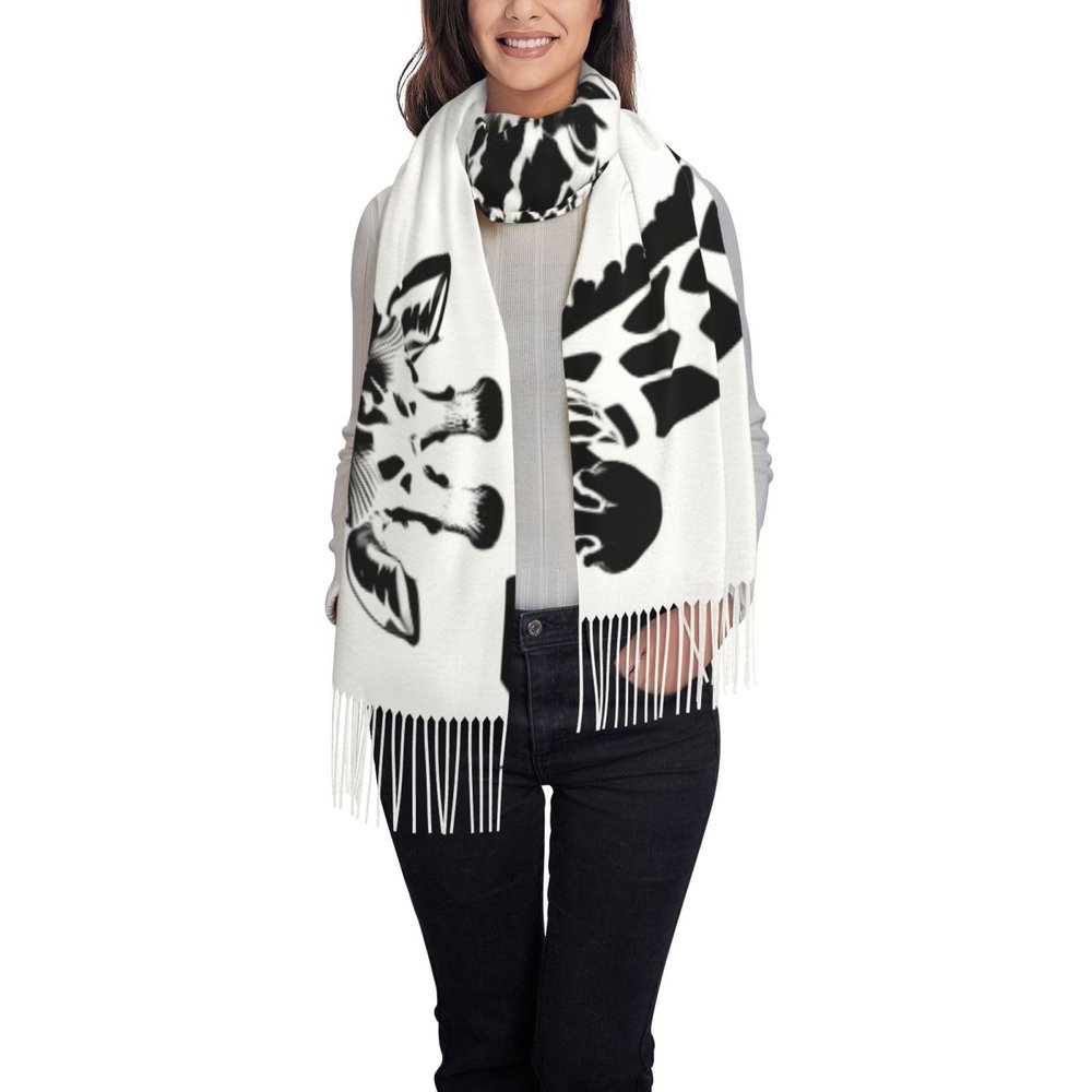 AoRom Black And White Giraffe Printed Tassel Scarf For Men And Women,Soft Long Fashion Scarves,Cashmere Feel Wrap Shawl Cape
