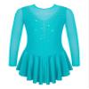 YOOJOO Girls Long Sleeves Figure Ice Skating Dress Kids Leotard Roller Skating Rhinestones Sheer Mesh Ballet Dance Dress Lake Green 12 Years view 1