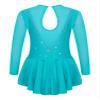 YOOJOO Girls Long Sleeves Figure Ice Skating Dress Kids Leotard Roller Skating Rhinestones Sheer Mesh Ballet Dance Dress Lake Green 12 Years view 2
