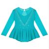 YOOJOO Girls Long Sleeves Figure Ice Skating Dress Kids Leotard Roller Skating Rhinestones Sheer Mesh Ballet Dance Dress Lake Green 12 Years view 3