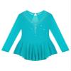 YOOJOO Girls Long Sleeves Figure Ice Skating Dress Kids Leotard Roller Skating Rhinestones Sheer Mesh Ballet Dance Dress Lake Green 12 Years view 4