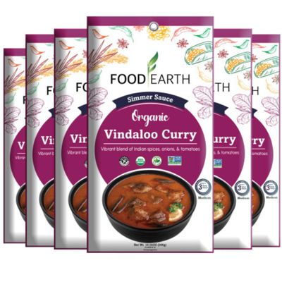 Food Earth Indian Simmer Sauce Vindaloo Curry Organic, Vegan, Gluten-Free, GMO-Free Microwavable Cooking Sauce pack of 6 (5.29 oz Each)