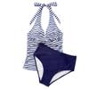 SUUKSESS Women Sexy Halter Tankini Bathing Suits Slimming Tummy Control High Waisted Swimsuits 2 Piece (White Blue Striped, M) view 2