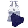 SUUKSESS Women Sexy Halter Tankini Bathing Suits Slimming Tummy Control High Waisted Swimsuits 2 Piece (White Blue Striped, M) view 3