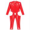 ACSUSS Womens Cutout Crotch Patent Leather Jumpsuit Zipper Stand Collar Crotchless Bodysuit Red 3X-Large view 4