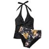 SUUKSESS Women Sexy Halter Tankini Bathing Suits Slimming Tummy Control High Waisted Swimsuits 2 Piece (Retro Black Floral, S) view 3
