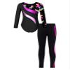 YOOJOO Kids Girls Gymnastics Dance Outfits Long Sleeve Leotard Biketard Jumpsuit with Leggings Pants Set Activewear Black&Hot Pink 8 Years view 2
