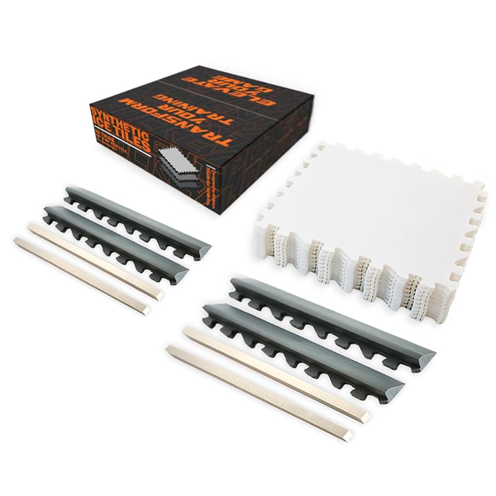 Ice Hockey Home Training Kit: 10 Pcs Synthetic Ice Tiles + 4 Puck Stopper edgings + 4 Rebounder Foams Skating, Stickhandling, Passing & Shooting Drills