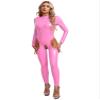 ACSUSS Womens Cutout Crotch Patent Leather Jumpsuit Zipper Stand Collar Crotchless Bodysuit Pink XX-Large view 1