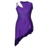 Xnihocha Women Lyrical Dance Dress One Shoulder Split Asymmetrical Modern Contemporary Ballroom Latin Dance Costume F0658Purple Small view 3