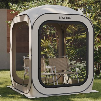 East Oak Screen House Tent Pop-Up, Portable Screen Room Canopy Instant Screen Tent 4 x 4 FT with Carry Bag for Patio, Backyard, Deck & Outdoor Activities, Beige