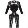 ACSUSS Womens Cutout Crotch Patent Leather Jumpsuit Zipper Stand Collar Crotchless Bodysuit Black Medium view 4