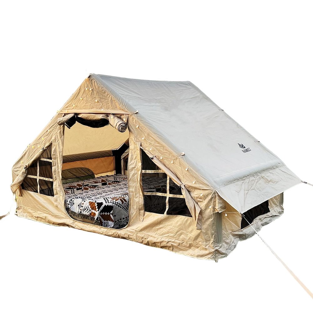 AISUNSS Inflatable Camping Tent for 4-6 Person, Easy Setup Waterproof Outdoor Oxford Tents with Pump,Self-Supporting Structure Inflatable House Tent, Cabin Tent with Mesh Windows & Doors