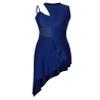 Xnihocha Women Lyrical Dance Dress One Shoulder Split Asymmetrical Modern Contemporary Ballroom Latin Dance Costume F0658Navy Large view 3