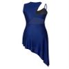 Xnihocha Women Lyrical Dance Dress One Shoulder Split Asymmetrical Modern Contemporary Ballroom Latin Dance Costume F0658Navy Large view 4