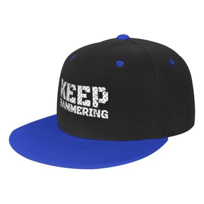 Keep Hammering Flat Bill Hats Snapback Hat Brim Baseball Cap for Men Adjustable,White