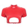 ACSUSS Women Front Cutout Crop Tops Fashion Wetlook Latex Short Sleeve Back Zipper Club Party Costume Red 4X-Large view 1