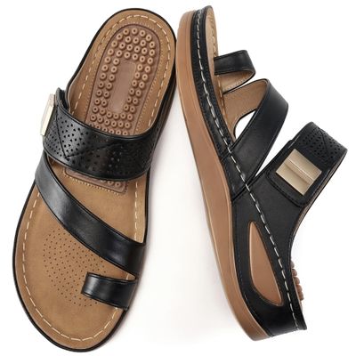 FUDYNMALC Womens Sandals Wedge Shoes: Comfortable Orthopedic Sandals for Women Casual Summer Dressy Flip Flops Beach Walking Sandals Black