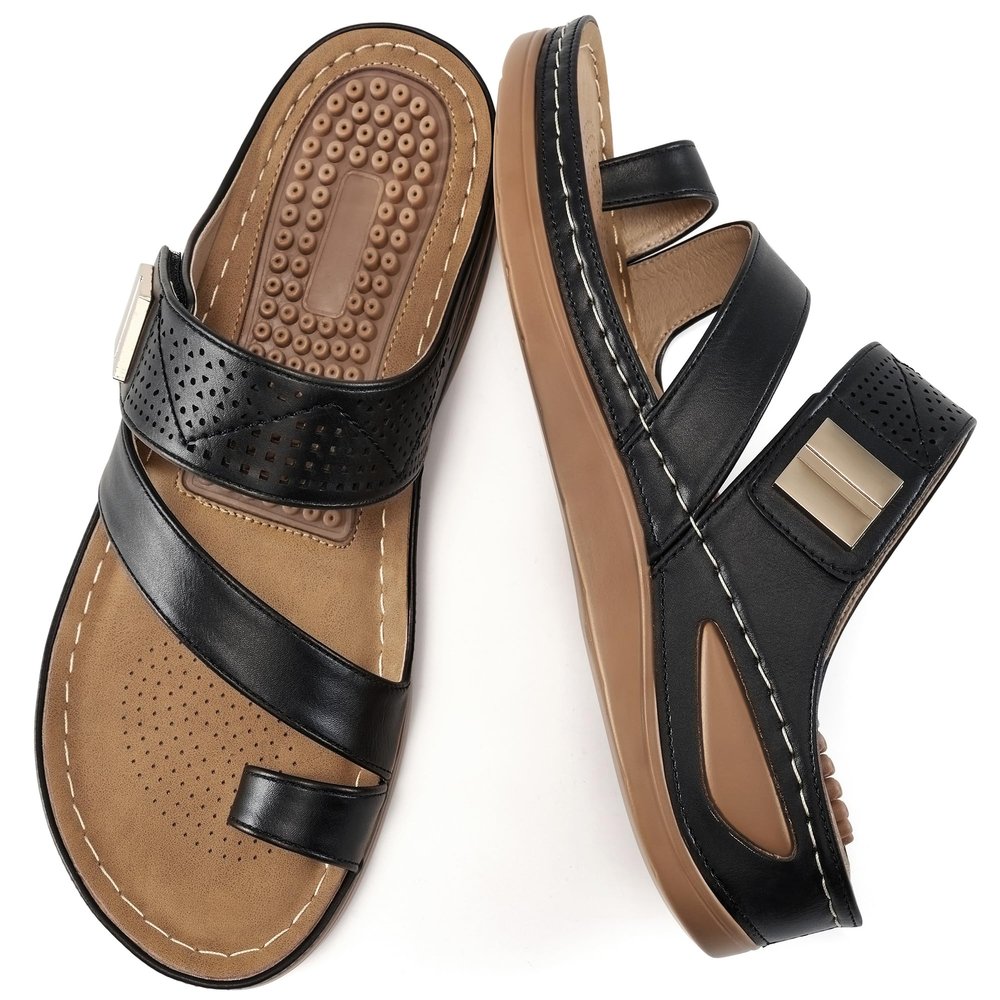 FUDYNMALC Womens Sandals Wedge Shoes: Comfortable Orthopedic Sandals for Women Casual Summer Dressy Flip Flops Beach Walking Sandals Black