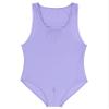 FEESHOW Women Glossy One Piece Swimsuit High Cut Backless Thong Bodysuit Bathing Suit Purple X-Large view 3