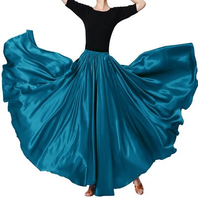 BACKGARDEN Ladies 20 Yard Elegant Satin Long Full Skirt for Ballroom Belly Dance Performance Costume Dress (Peacock Blue)