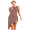 Xnihocha Women Lyrical Dance Dress One Shoulder Split Asymmetrical Modern Contemporary Ballroom Latin Dance Costume F0658Brown Small view 1
