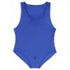ACSUSS Women's Glossy U Neck High-Cut Bodysuit Sexy Tops Swimwear Catsuit Dance Leotard Blue X-Large view 3