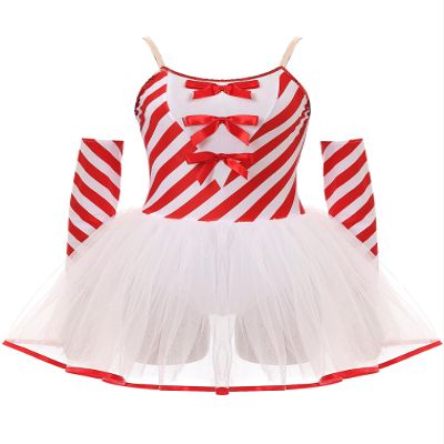Hularka Women's Christmas Candy Cane Sling Dress Outfit Ballet Tutu Leotard Dress Xmas Costume Fancy Dress Red XX-Large