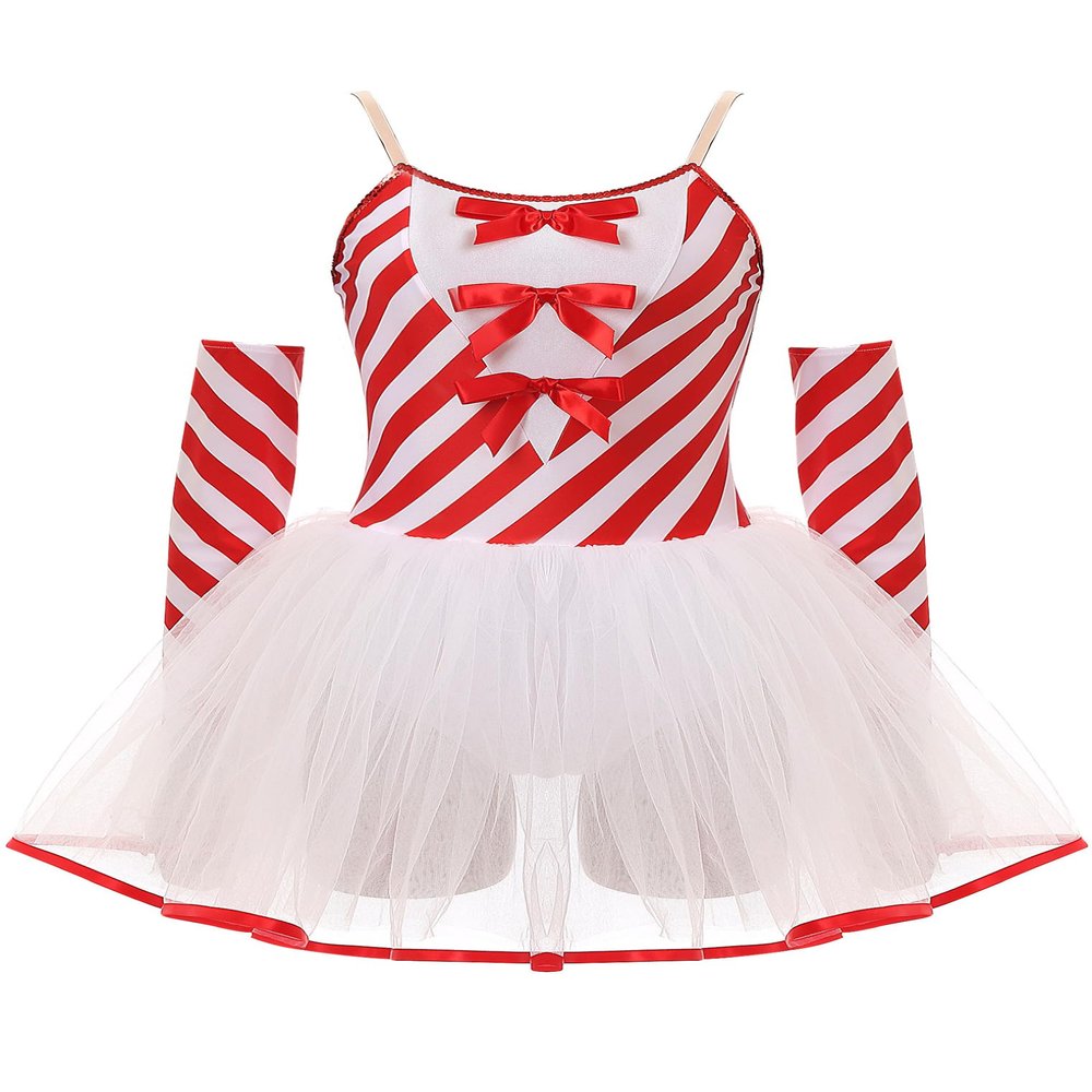 Hularka Women's Christmas Candy Cane Sling Dress Outfit Ballet Tutu Leotard Dress Xmas Costume Fancy Dress Red XX-Large