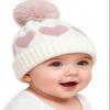ANKOMINA Baby Winter Beanie Hat Cute Heart Pattern Cable Knitted Skull Cap with Pom Pom for Toddler Boys Girls White view 1