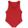 FEESHOW Women Glossy One Piece Swimsuit High Cut Backless Thong Bodysuit Bathing Suit Red X-Large view 4