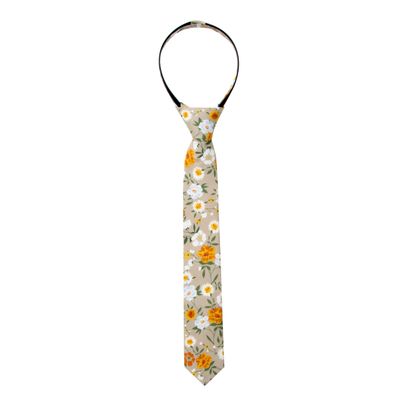 Spring Notion Boys' Cotton Floral Print Zipper Neckties, 74-Taupe Khaki Large