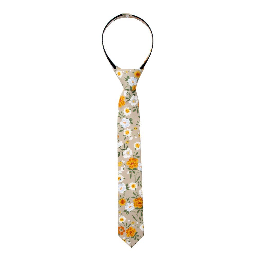 Spring Notion Boys' Cotton Floral Print Zipper Neckties, 74-Taupe Khaki Large