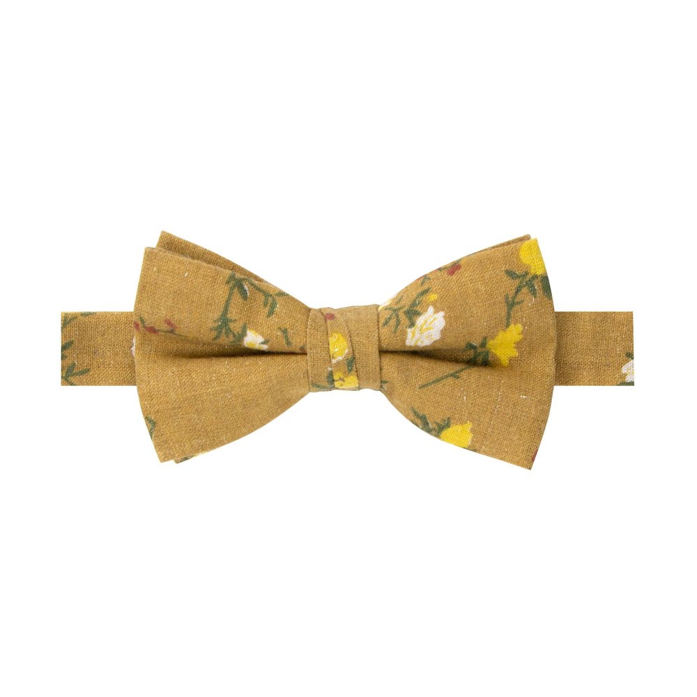 Spring Notion Boy's Cotton Floral Print Pre-tied Bow Tie, 73-Yellow Mustard Large