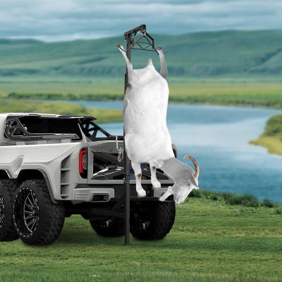 Deer Game Hoist Deer Hoist for Truck Hitch Deer Hanger,Steel Truck Hitch Deer Hoist with Winch Lift and Gambrel Set, 360 Degree Swivel & Gambrel Hitch Mounted,74-102 in Adjustable (600lbs)