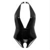 Freebily Women's Lingerie Leather Bodysuit Open Crotch Catsuits Deep V Neck Backless Latex Leotard Black 3X-Large view 2